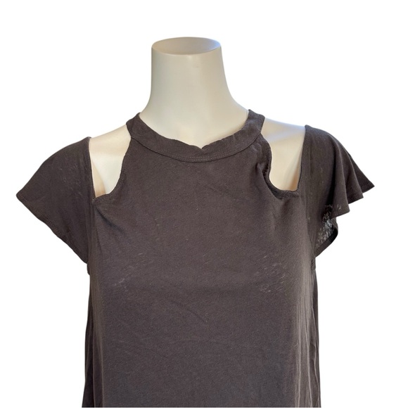 NWT LAmade Open Shoulder Distressed Look Tee T-shirt S Small Gray - Picture 2 of 8